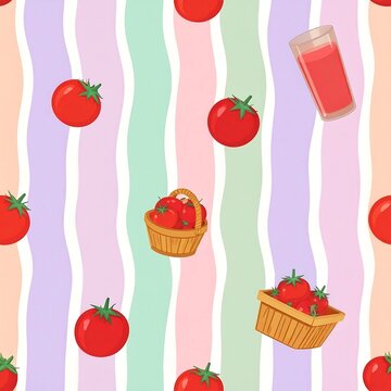 Seamless Sleepwear Fabric Pattern Featuring Cute Red Tomato