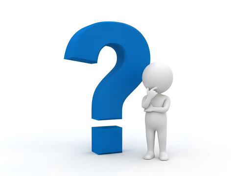 Confused person standing next to large question mark