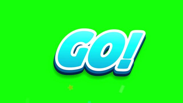 Cartoon game countdown and go text animation on green screen