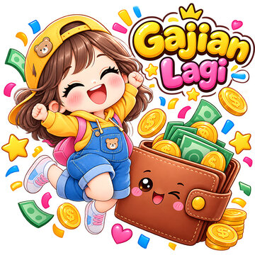 kawaii payday, payday celebration, payday sticker, gajian, payday mood, salary day, salary celebration, paycheck, payday happiness, money celebration, cute money, kawaii money, money sticker, cash sti