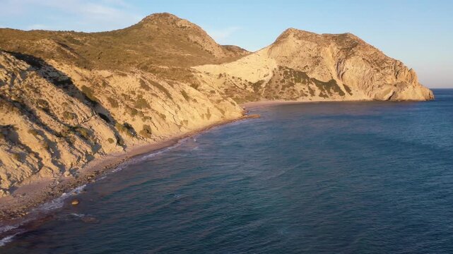 Drone shot, Paradise Beach coast, beach and turquoise sea, Kos, Dodecanese, Greece