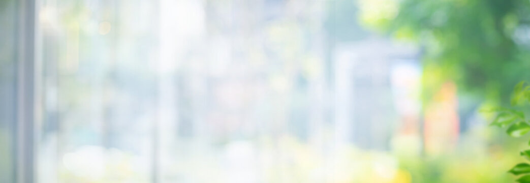 Long banner size,Soft Blur big window with green nature garden
