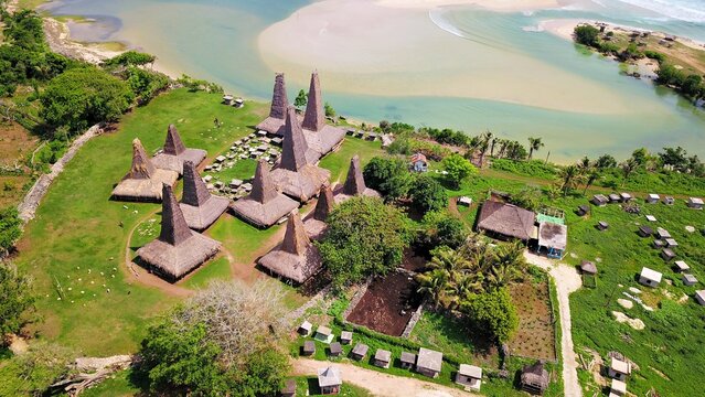 Towering Thatched Roofs of Uma Kelada Traditional Houses in Sumba