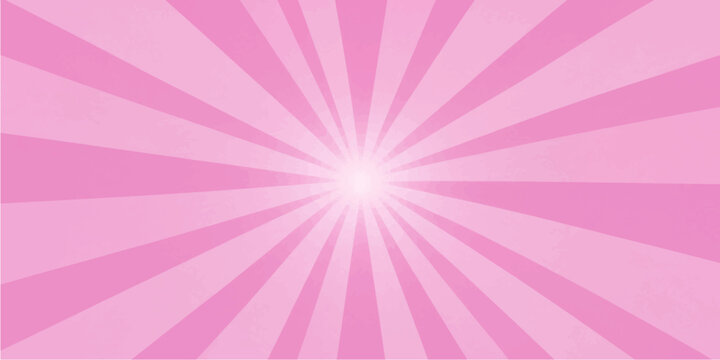 Bright pink radial sunburst vector background with glowing center and dynamic rays creating abstract design