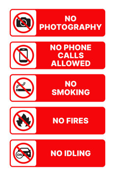 Gas Station Safety Warning Signboard Vector Set for Petrol Station Restriction Rules