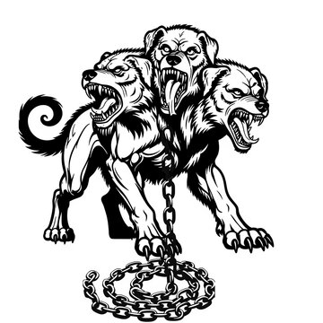 Fierce cerberus hellhound mythical creature