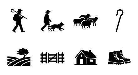 Fototapeta premium Shepherd Icon Set: Rural Farming, Livestock Management, Countryside Lifestyle Icons