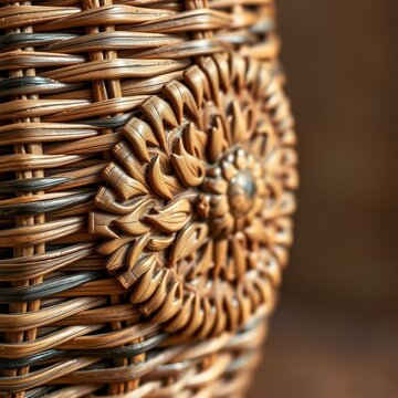 macro closeup woven rattan basket tight weave pattern