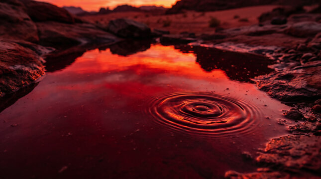 The terrified army of Moabites hallucinating, seeing the water in the valley reflecting the sunrise as pools of bright red blood
