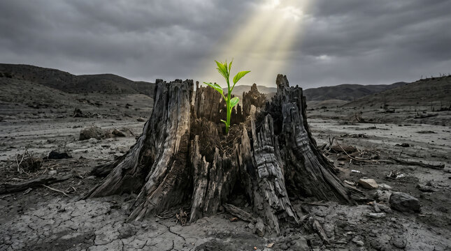 Isaiah 11, The Root of Jesse. A vibrant, green, living shoot miraculously growing directly out of a dead, dry tree stump