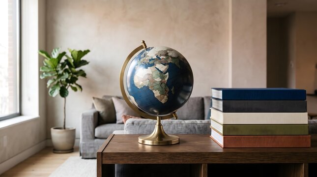 globe and books