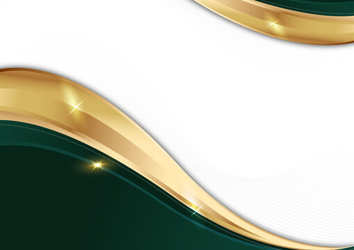 elegant dark green and gold wave on white background for premium corporate background template