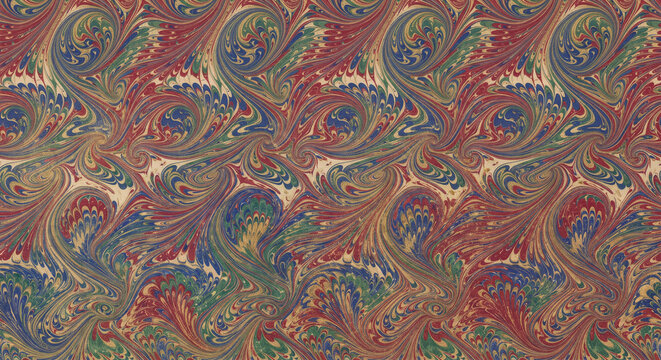 Seamless Antique Marbled Book Endpaper Peacock Feather Pattern