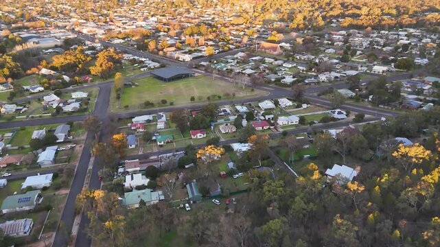 Aerial View of Rural Residential Town During Golden Hour