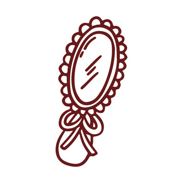 Vintage hand mirror with lace and ribbon doodle