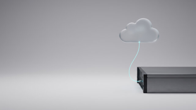 Cloud server crisis management concept with digital connection and isolated hardware symbolizing secure data infrastructure and operational