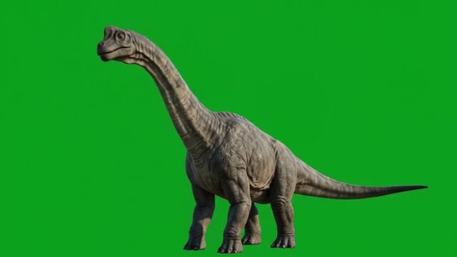 Brachiosaurus dinosaur on green screen background, realistic 3D render of giant prehistoric sauropod, extinct herbivorous reptile with long neck