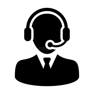 Customer service representative icon with headset and tie on white background