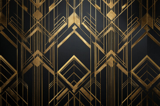 Art Deco Seamless Pattern Black Gold Geometric Wallpaper