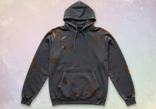 Gray tie dye hoodie with copper splashes