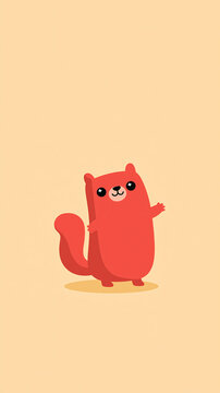 A cute red squirrel cartoon character stands and waves its hand in a friendly gesture against a solid light orange background for a simple vector illustration