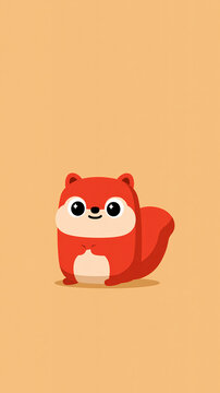 A cute cartoon illustration of a small red squirrel sitting and smiling against a simple solid orange background for a friendly and playful graphic design project
