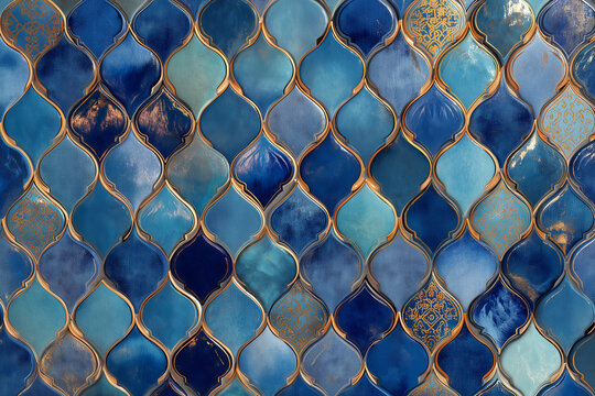 Blue Geometric Ceramic Tile Texture Glazed Background