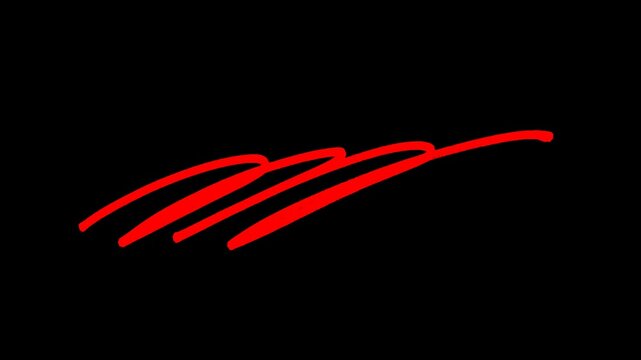 Red hand drawn triple scribble underline animation, artistic text emphasis line, isolated video overlay element