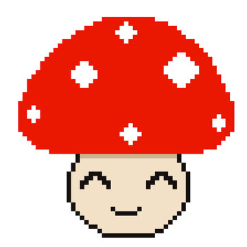 Cute Cute Pixel Art Red Mushroom Pixel Art Illustration.