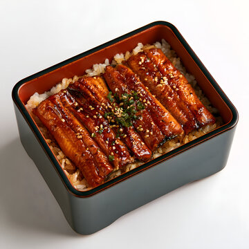 Unagi Don Served in a Lacquered Box with Glossy Glaze
