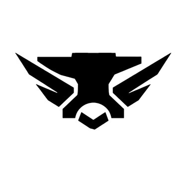 Abstract Shield and Winged Anvil Emblem, Heavy Metal Blacksmith or Gaming Logo Vector Graphic