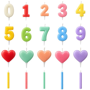 Colorful Birthday Candle Set with Numbers and Heart Shapes