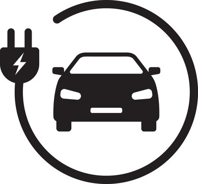 EV electric car with plug icon green energy concept for graphic design, logo, web site, social media, mobile app, ui illustration.