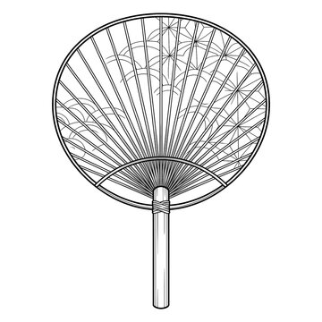 Hand drawn sketch of round Uchiwa flat summer fan.