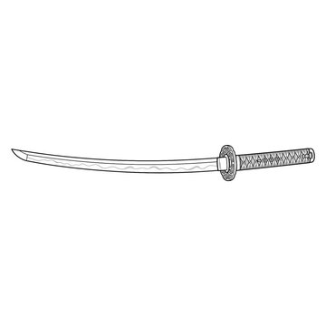 Hand drawn sketch of drawn Katana blade.