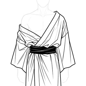 Hand drawn sketch of Male fantasy kimono half slipped off.
