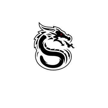 crest depicting a mythical dragon whose scaly body forms the smooth curves of the letter 'S', complete with a fiery breath and striking red eye. This fierce design is ideal for esports teams, fantasy 