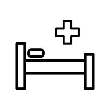 Hospital bed medical line icon, clinic healthcare symbol, and patient care vector outline sign.