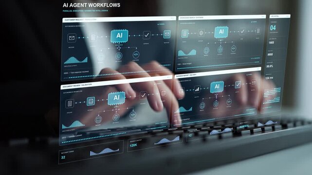 Multiple AI workstreams run side by side, combining shared tools and memory with separate routes for service, research and business reporting.