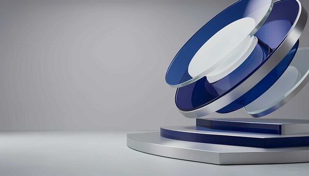 Futuristic cobalt glass abstract background with silver geometry