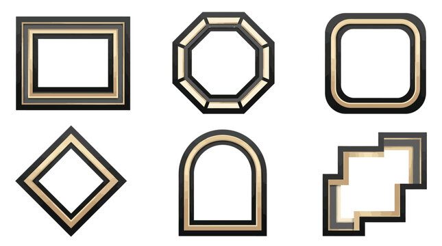 Art Deco picture frames set, luxury gold and black geometric borders, vintage 1920s style decorative frames for wedding invitations and gallery walls isolated on White Background BlackFriday