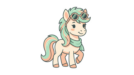 Fototapeta premium Cute Pony Character with Sunglasses Vector Illustration
