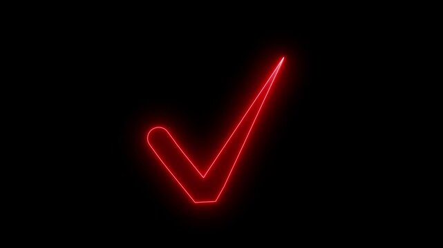 Neon light glowing checkmark animation on a black background