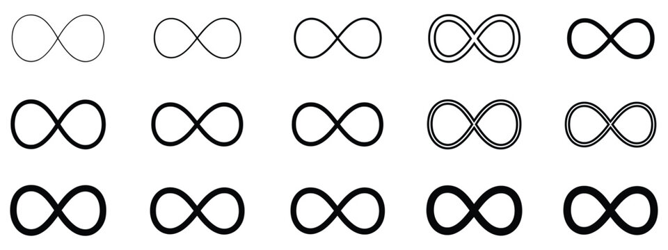 Infinity icon with continuous loop symbols representing endless time, eternity, unlimited concepts, connection, balance, and timeless design