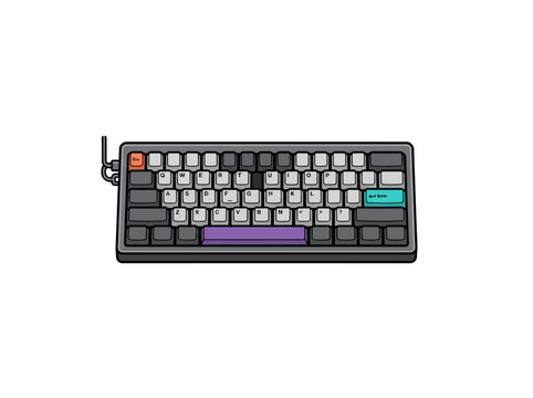 Compact Black Computer Keyboard With Colorful Modifier Keys And Attached Cable Vector Illustration