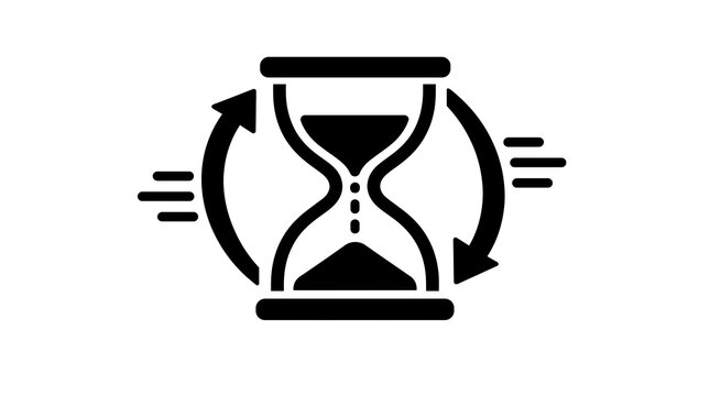 Hourglass with rotating arrows process indicator black silhouette line art symbol for web loading and project time management optimization