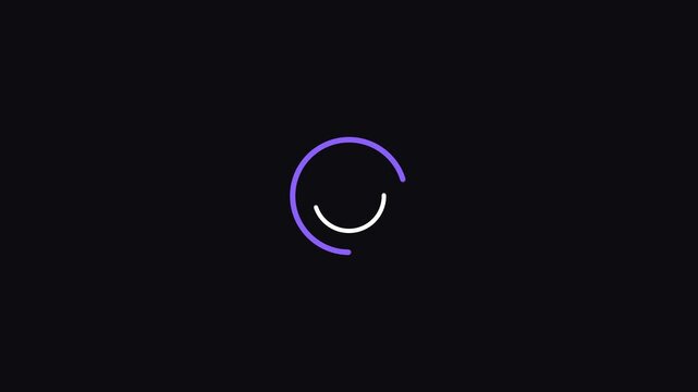 Purple White Loading Spinner Animation, Rotating Circle Buffering Icon Motion Graphics Loop on Dark Background 4K