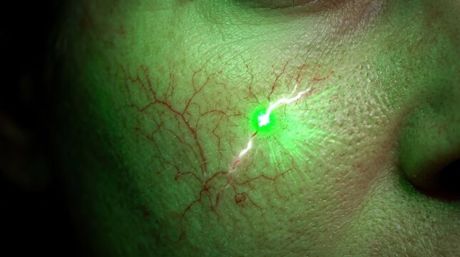 Green laser removing spider vein telangiectasia on face