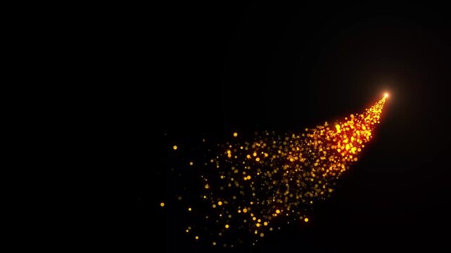 Golden Sparkling Comet Particle Trail with Glowing Light and Magical Dust Effect on Black and Green Screen Background
