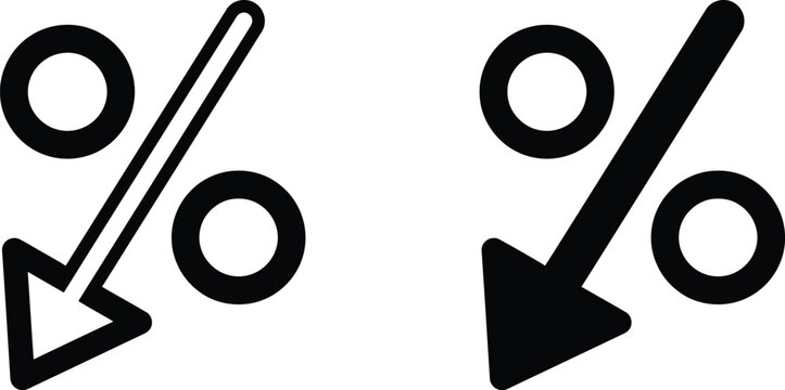 Percentage decrease icons with downward arrows in black and white
